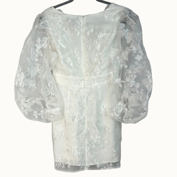 Lulus Dramatic Energy White Floral Burnout Balloon Sleeve Mini Dress Size Small - Picture 4 of 13